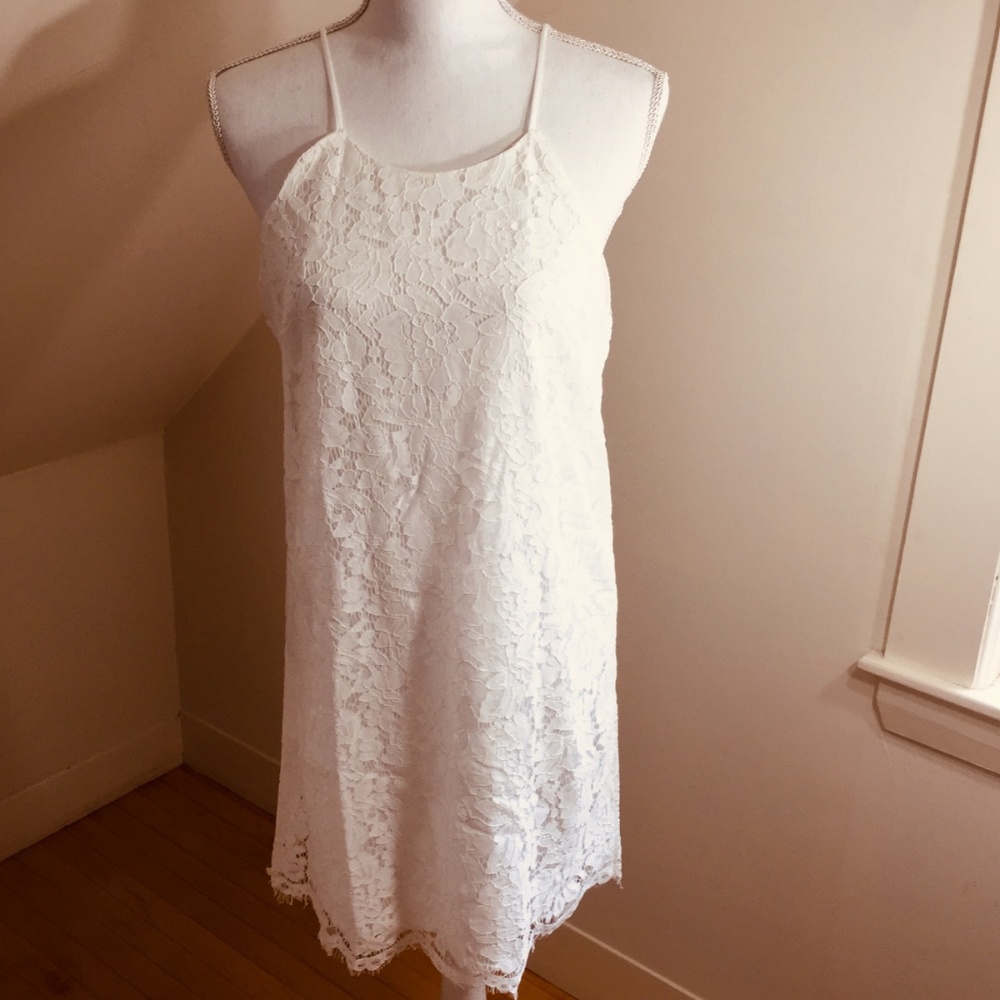 white lace tie back tank dress M